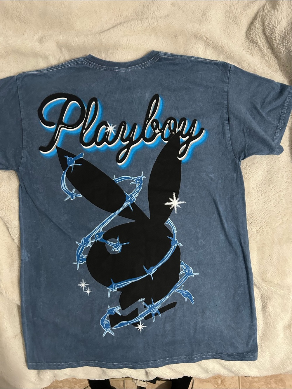 PLAYBOY Blue Graphic Tee with Black Bunny Logo